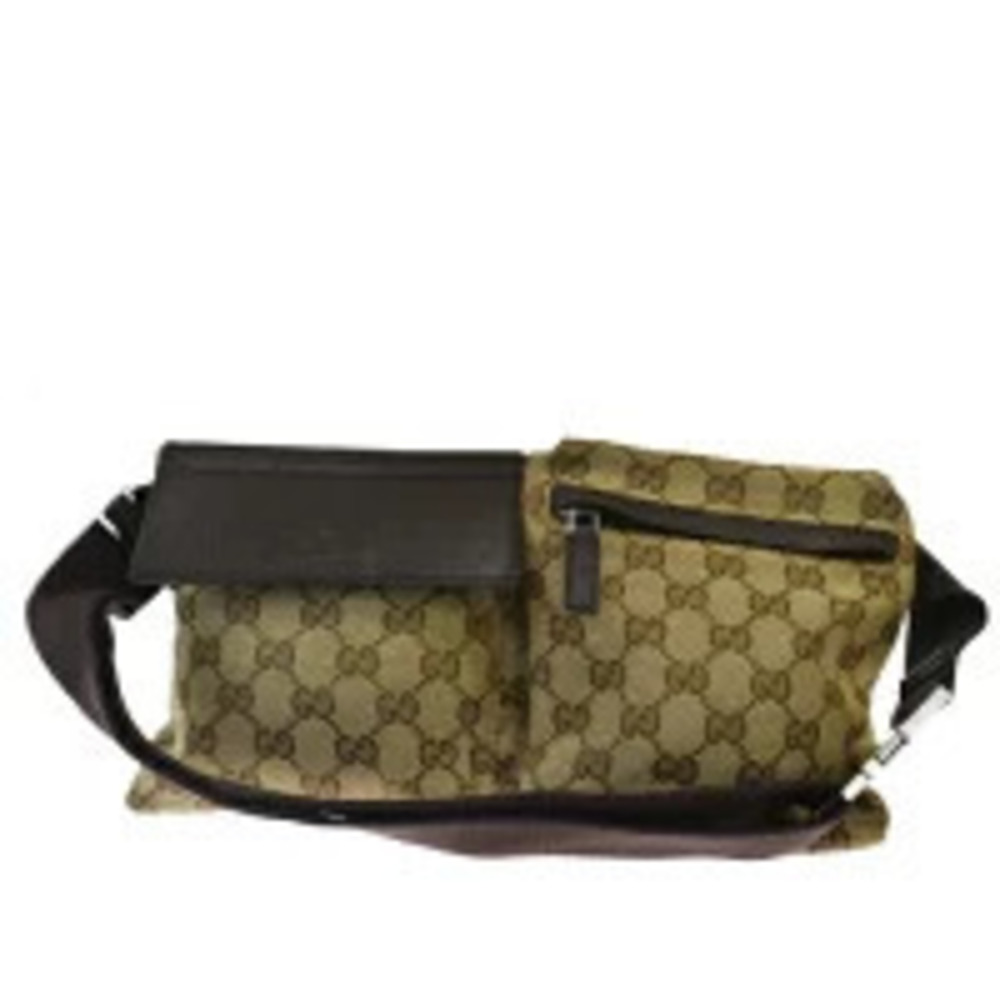 Gucci Waist Pouch Clutch Bag GG Brown Canvas Leather